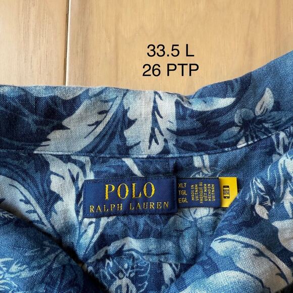 Polo Ralph Lauren Linen Shirt XLT Blue Tropical Vacation Party Summer RRL - Picture 6 of 8